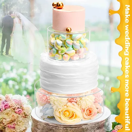 Miniatura 5 de Choowin 2 soportes acrílicos para tartas con tapa, soporte flotante transparente para tartas, soporte redondo para tartas, soporte redondo