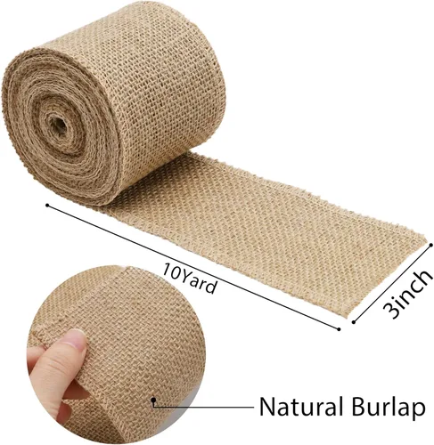 Miniatura 5 de LaRibbons Cinta de tela de arpillera de 3 pulgadas de ancho, 10 yardas, cinta marrón natural para manualidades de arcos, coronas, decoración