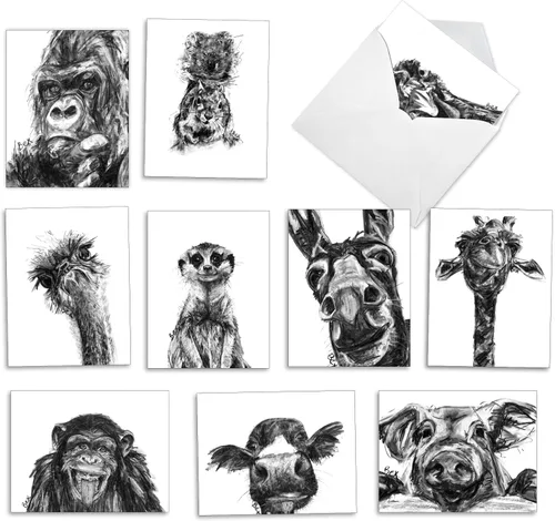 The Best Card Company - 10 tarjetas de agradecimiento en caja con sobres, juego de papelería de agradecimiento de animales para hombres, mujeres y