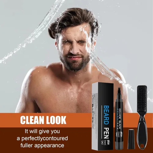 Miniatura 4 de Kit de relleno de barba impermeable para hombres, lápiz, bolígrafo, marcador de oscurecimiento con acabado natural para barba, bigote y cejas, Negro