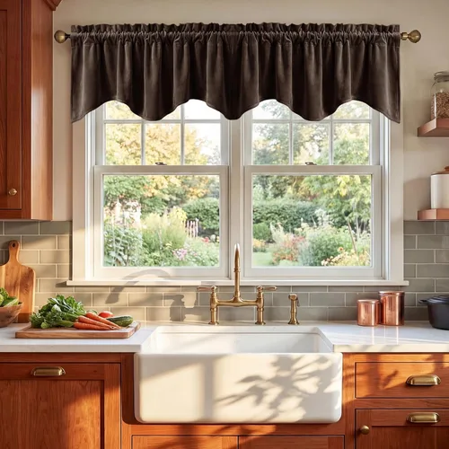 Miniatura 31 de StangH Cortinas decorativas de lujo, cenefa azul con bloqueo de luz, cenefa festoneada para ventana pequeña con bolsillo sólido para barra, cortina