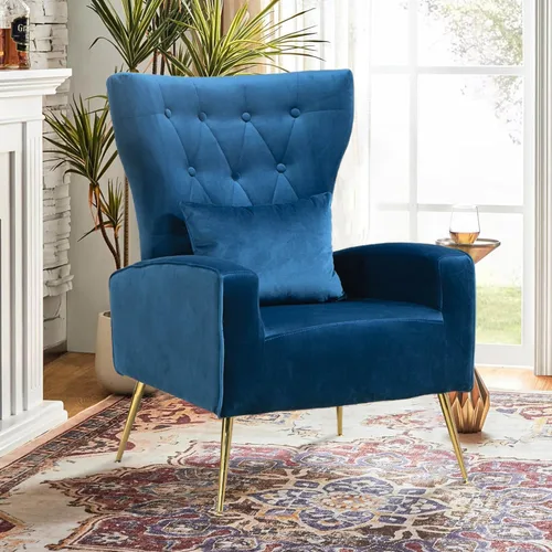 Miniatura 14 de Sillas decorativas de terciopelo con respaldo de ala y almohada lumbar, sillón moderno para sala de estar, dormitorio, silla auxiliar de recepción