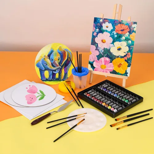 Miniatura 7 de Juego de pintura acrílica, 57 piezas de suministros de pintura profesional con pinceles, pintura acrílica, caballete, lienzos, almohadillas