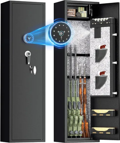 Bonusall Caja fuerte para 6 armas, caja fuerte armada para rifles y pistolas, cajas fuertes para armas de acceso rápido con teclado digital,