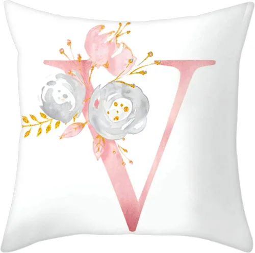 Miniatura 8 de Fundas de Almohada Decorativas del Alfabeto, Fundas de Cojín con Letras ABC y Flores, Fundas de Cojín Cuadradas de 18 x 18 Pulgadas, Protectores