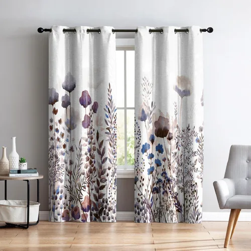 Miniatura 31 de Renaiss - Cortinas opacas florales boho, cortinas de ventana con aislamiento térmico y estampado de flores y plantas bohemias para dormitorio