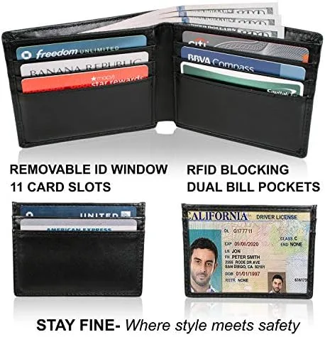 Miniatura 4 de Billetera plegable RFID de cuero para hombre con bolsillo frontal delgado extraíble, Negro -, Classic