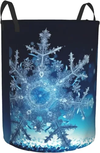 Miniatura 2 de Blue christmas snowflake print Circular Hamper Waterproof Storage Bin Organizer Basket Laundry Hamper With Handles For Clothes Toys Small