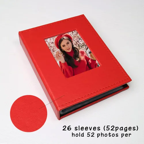 Miniatura 3 de Álbum de fotos pequeño de 4 x 6 pulgadas, paquete de 2 libros de fotos de cuero, cada mini álbum de 26 páginas tiene capacidad para 52 fotos, Rojo