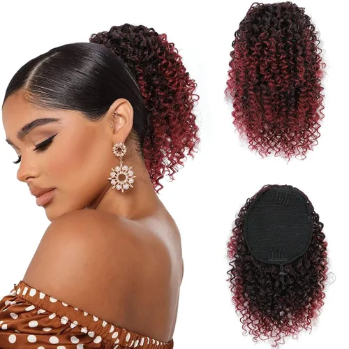 Miniatura 10 de Cola de caballo con cordón para mujeres negras, extensión de cola de caballo negra rizada para mujeres negras, extensiones de cabello sintético