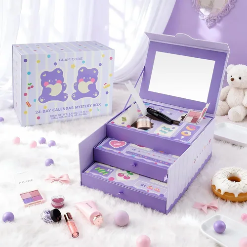Miniatura 6 de Glam Code Calendario de Adviento de maquillaje de 24 días 2025, juego de regalo de maquillaje de belleza para adolescentes y mujeres adultas, Púrpura
