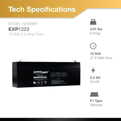 Miniatura 2 de Batería recargable AGM VRLA de 12V 2.3Ah – Reemplazo para sistemas de alarma, paneles de incendios e iluminación de emergencia – 12 voltios 2.3