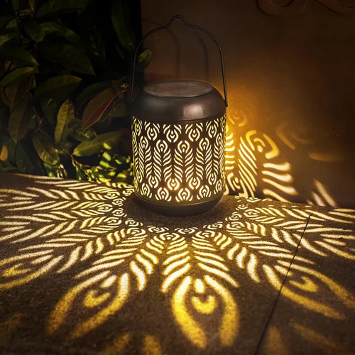 Miniatura 9 de LeiDrail Farol solar colgante al aire libre, faroles decorativos de metal, luz LED blanca cálida, impermeable, iluminación de paisaje para mesa