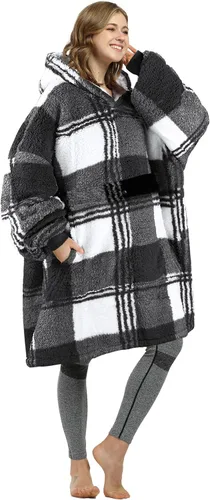 Miniatura 24 de Catalonia Sudadera extragrande tipo manta con capucha, sudadera de sherpa portátil para adultos, hombres y mujeres