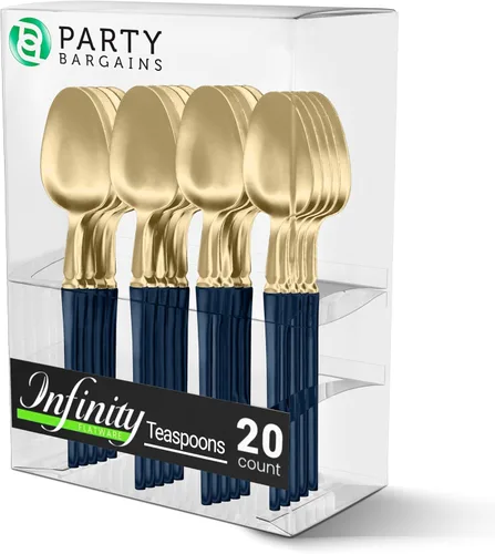 Miniatura 45 de Party Bargains Juego de cubiertos negros de plástico desechable, utensilios de diseño moderno infinito, paquete de 40: 16 tenedores, 8 cuchillos, 16
