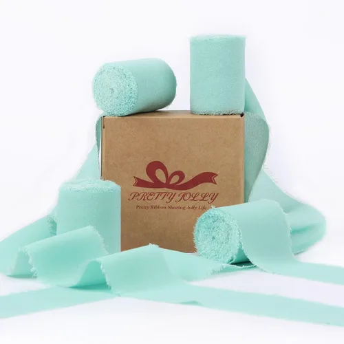 Miniatura 33 de Pretty Jolly Cinta de gasa beige para envolver regalos, 3 rollos de 2 pulgadas x 7 yardas, cinta de tela de seda hecha a mano con flecos para ramo