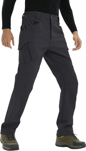 Miniatura 4 de TACVASEN Pantalones de invierno para hombre, 9 bolsillos, forro polar, para senderismo, nieve, resistentes al agua, cálidos, softshell, gruesos