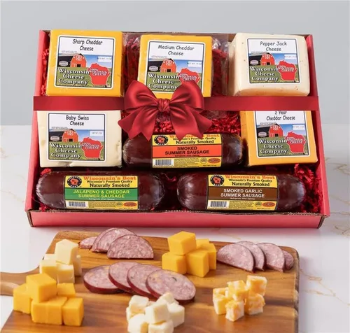 Wisconsin Cheese Company - Caja de regalo Wisconsin Elite de queso y salchicha | Caja de regalo enorme | Perfecto para fiestas, tablas de embutidos