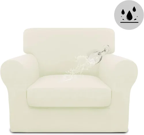 Miniatura 58 de Easy-Going Funda de sofá 100% impermeable doble de 3 piezas, elástica, suave, para perros, para sofá de 2 cojines separados, protector de muebles a