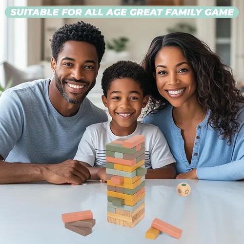 Miniatura 5 de Juegos de apilamiento de bloques de madera, 48 piezas de bloques apilables para niños y familias, bloques de equilibrio coloridos de madera
