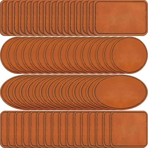 Miniatura 7 de Dunzy 60 parches de cuero sintético en blanco para sombreros, parche de cuero sintético láser, prensa térmica con parches adhesivos de cuero