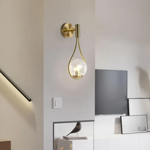 Miniatura 4 de BOKT Juego de 2 apliques de pared de vidrio con globo dorado, luces de tocador modernas de mediados de siglo, lámpara de tocador de baño de vidrio