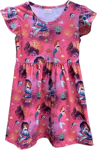 Miniatura 2 de Vestido Ariel de la Sirenita Ariel para niña de primavera y verano, vestido casual con volteo de perlas para niños