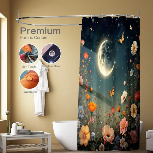 Miniatura 3 de Vimorco Cortinas de ducha, cortina floral para baño con 12 ganchos, tela de poliéster decorativa para el hogar, lavable a máquina, accesorios