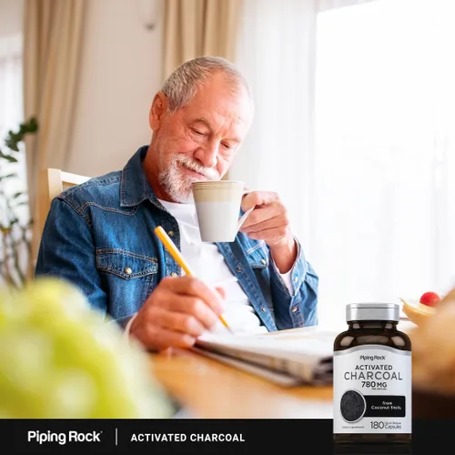 Miniatura 6 de Piping Rock Píldoras de carbón activado 780 mg 180 cápsulas de cáscaras de coco Suplemento sin OMG, sin gluten