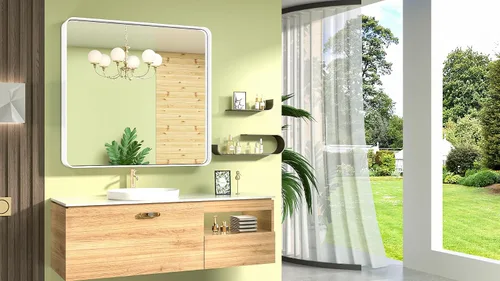 Miniatura 167 de TokeShimi - Espejo para pared de baño, espejo de tocador con marco de metal de aleación de aluminio mate cepillado e inoxidable, decoración rústica