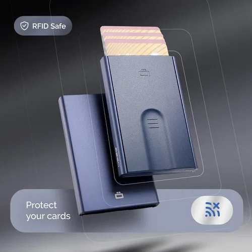Miniatura 25 de ÖGON -DESIGNS- Tarjetero automático de aluminio, protección RFID contra fraude y desmagnetización, cartera delgada y minimalista para hombres