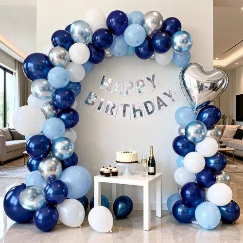 Miniatura 6 de Kit de arco de globos azules, blancos y plateados, guirnalda de globos azul marino oscuro perla azul claro metálico con globo blanco plateado