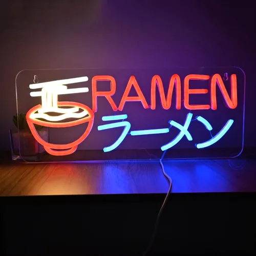 Miniatura 3 de Britrio Ramen ラーメン Letrero de neón con luces LED para decoración de pared, letreros de neón para restaurantes, barras de casa, cocina, comedor