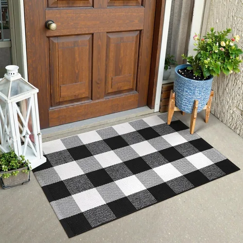 Miniatura 20 de KIMODE Alfombras para puerta delantera de 24"x35", alfombra reversible lavable para decorar el porche de una casa de campo, alfombras a rayas por