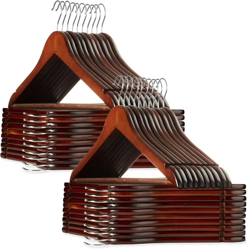 Miniatura 15 de Casafield - 20 Perchas de Traje de Madera de Nogal - Madera de Loto Premium con Muescas y Gancho Giratorio Cromado para Ropa de Vestir, Abrigos