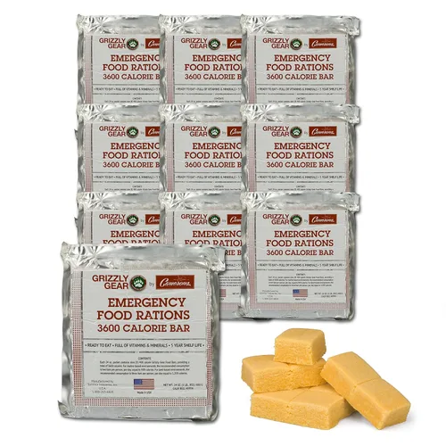 Grizzly Gear Raciones alimenticias de emergencia, caja de diez barritas de vainilla de 3600 calorías, suministro de valor para 30 días, 4 semanas