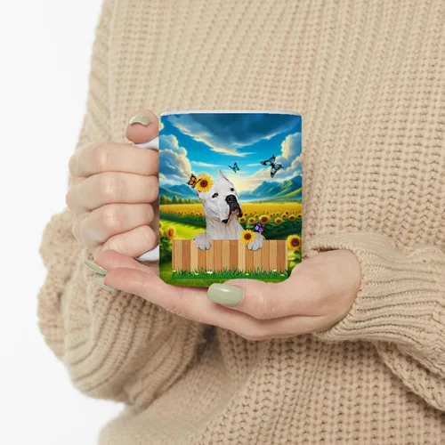 Miniatura 3 de Taza de café argentina Dogo de pie con diseño de valla de granja, taza de té de cerámica blanca de 11 onzas, regalos para propietarios de cachorros