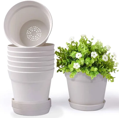 Miniatura 15 de homenote Macetas de 7.5 pulgadas para plantas, macetas de plástico para interiores con múltiples agujeros de drenaje y bandejas, para todas