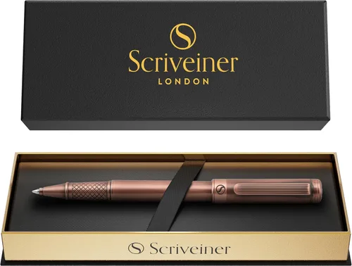 Miniatura 18 de Scriveiner – Bolígrafo roller azul medianoche, con lacado azul y acabado cromado, repuesto de tinta Schmidt, para hombres y mujeres, para 13. Azul