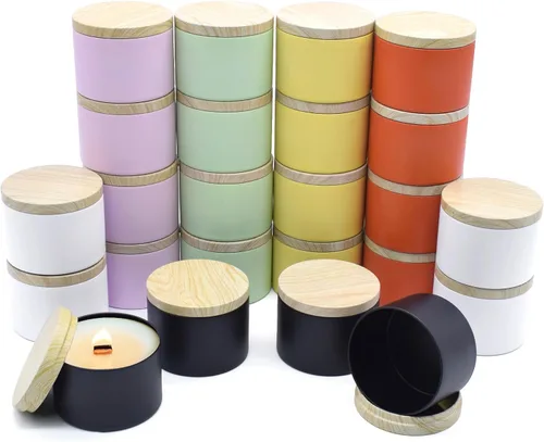 Miniatura 15 de Paquete de 12 tarros de velas, latas de velas de 8 onzas con tapas, tarros de velas de metal vacíos para hacer velas a granel, color negro Negro