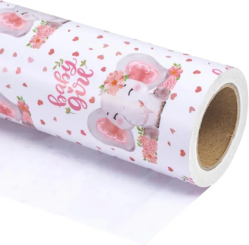 Miniatura 9 de WRAPAHOLIC - Papel de regalo reversible para bebé niña, mini rollo - 17 pulgadas x 33 pies - Diseño de bebé niña y rayas para baby shower, Bebita