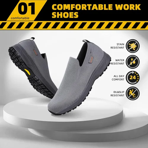 Miniatura 2 de Zapatos de trabajo antideslizantes para hombre, zapatos de chef impermeables para cocina, hospital, antideslizantes, con amortiguación de aire