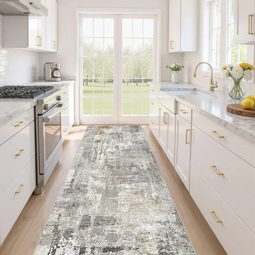 Miniatura 200 de Alfombra de pasillo lavable para cocina: 3 x 10 pies, antideslizante, abstracto, suave, moderno, resistente a las manchas, para interiores, piso