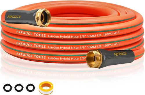 Miniatura 11 de Manguera de jardín resistente, manguera híbrida flexible y ligera de 5/8 pulgadas con presión de estallido de 600 PSI, mango giratorio y accesorios