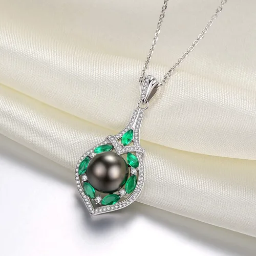 Miniatura 2 de VIKI LYNN Collar con colgante de perlas negras cultivadas de Tahití, 0.394-0.433 in, calidad AAA, plata esterlina CZ para mujer, Plata esterlina