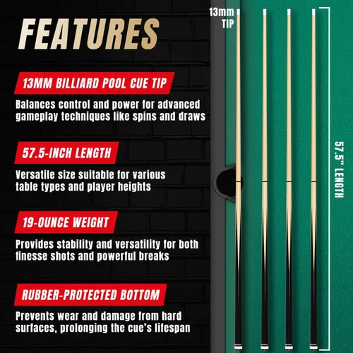 Miniatura 6 de Prosniper Premium Pool Sticks Set of 4 58-Inch, 19-Oz Canadian Ashwood Pool Cue with Low-Deflection Shaft & 4 Extra Chalks Pro-Grade Billiard