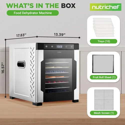 Miniatura 7 de NutriChef Deshidratador eléctrico de alimentos para encimera, 900 W, máquina de carne de res de varios niveles, secadora de frutas y verduras