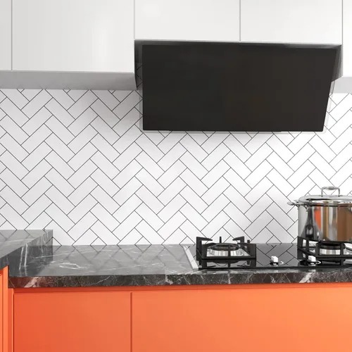 Miniatura 2 de Papel tapiz geométrico de espiga para despegar y pegar, papel tapiz moderno, papel tapiz geométrico en blanco y negro con ladrillo de espiga