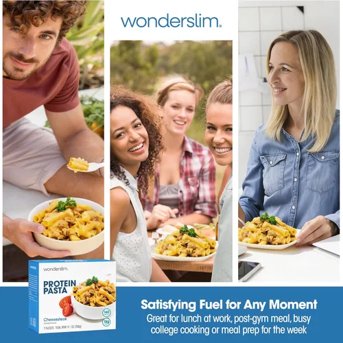 Miniatura 6 de WonderSlim Pasta de Proteína, Macarrones con Queso y Filete, 140 Calorías, 12g de Proteína (7 unidades)