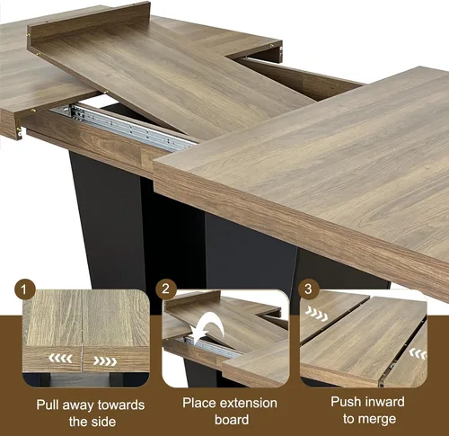 Miniatura 6 de Juego de mesa de comedor extensible marrón de 63 a 78.74 pulgadas para 4, juego de mesa de comedor de 5 piezas con 4 sillas, mesa de cocina